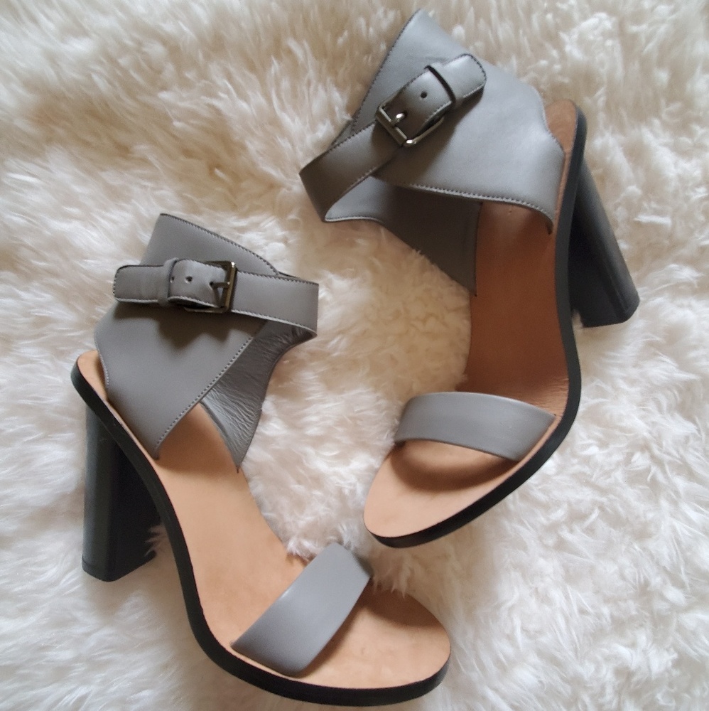 VINCE ] Gray Leather Ankle-Cuff Nicole Heels - Picture 2 of 7